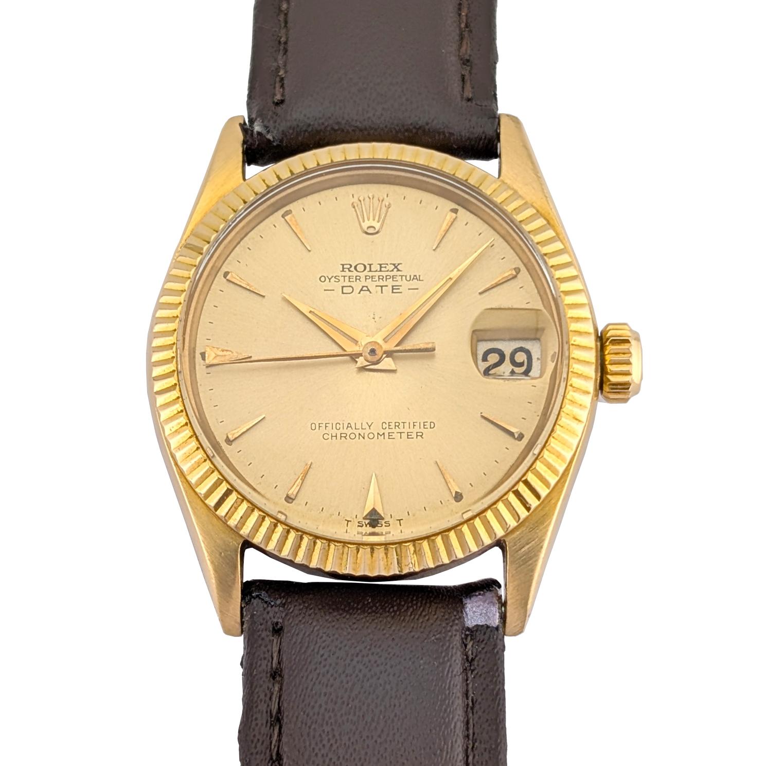 1 Rolex 6627 Oyster Perpetual Date 18k Champagne Dial 30mm 1960