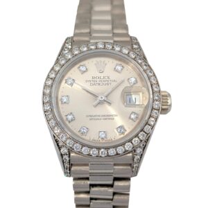 Rolex 69159G Lady-Datejust 18k White Gold Diamond 26mm 1986 Box & COA