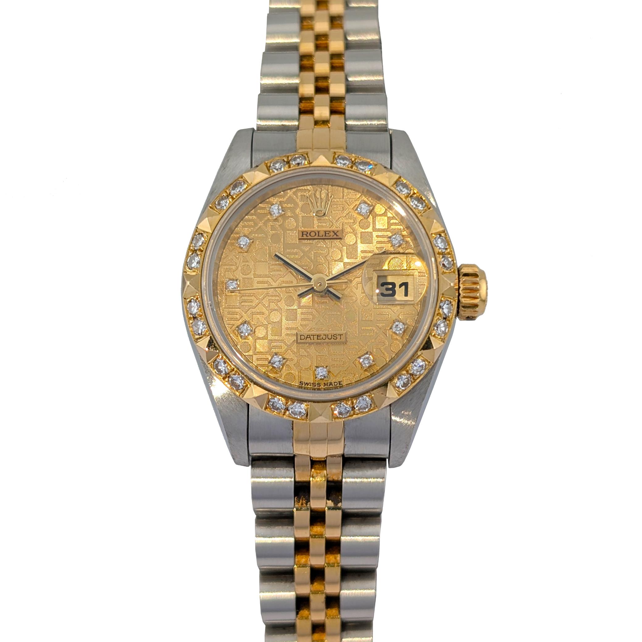 Rolex 69173G Lady-Datejust Faceted Diamond Computer Dial 26mm 1993 Box Papers