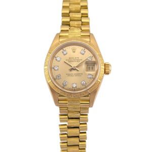 Rolex 69278 Lady-Datejust 18k Gold Bark President Champagne Diamond Dial 26mm 1987