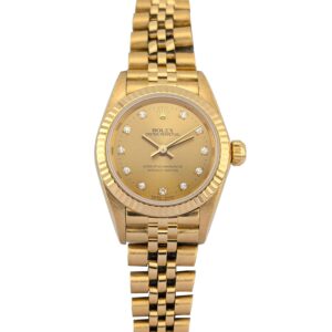 Rolex 76198G Oyster Perpetual 18k Gold Champagne Diamond Dial 24mm 2002 Y-Serial